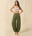 Women's Wide Leg Loose Draped Harem Pants with Pockets Army Green - ododos