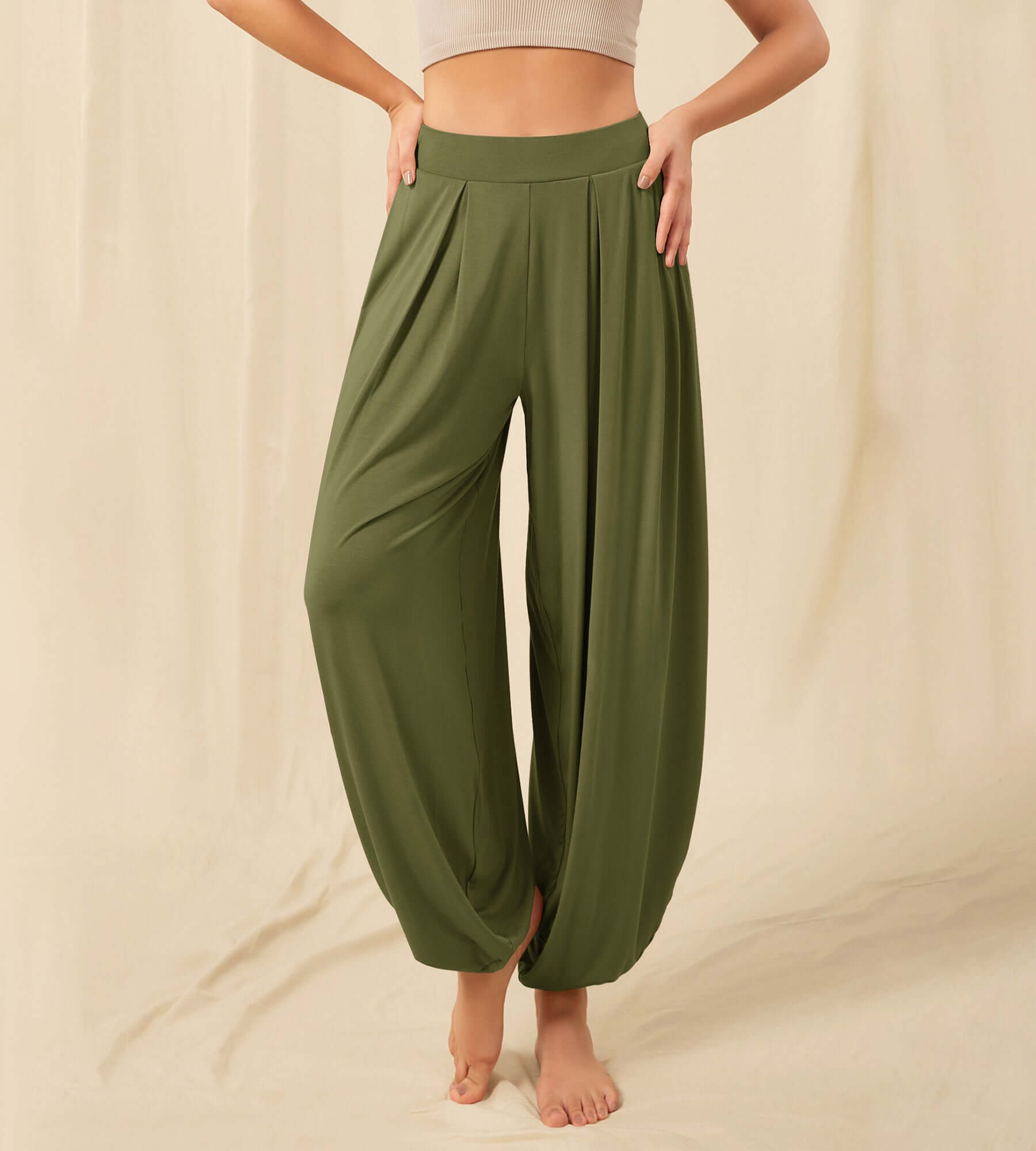 Women's Wide Leg Loose Draped Harem Pants with Pockets - ododos