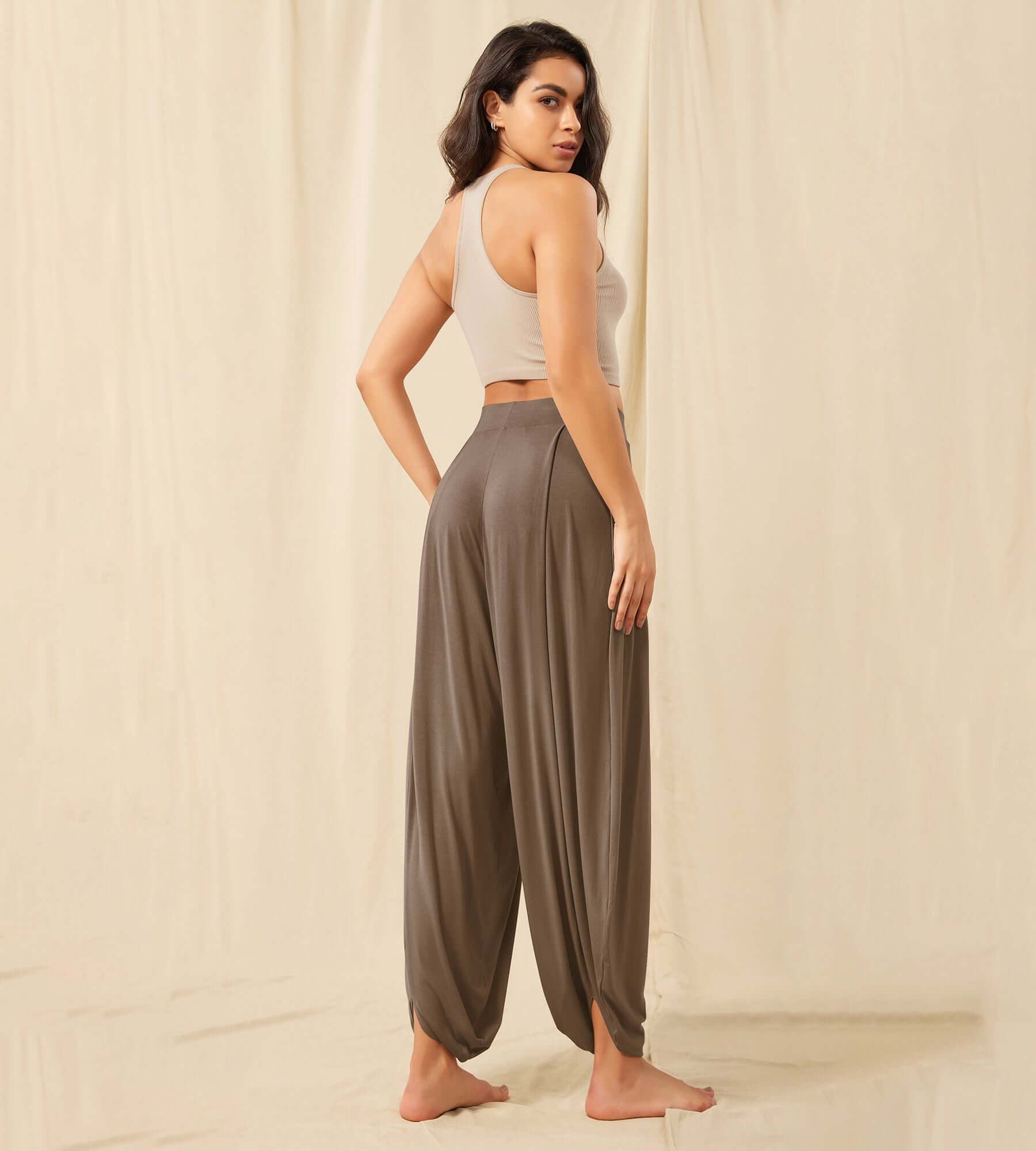 Women's Wide Leg Loose Draped Harem Pants with Pockets - ododos