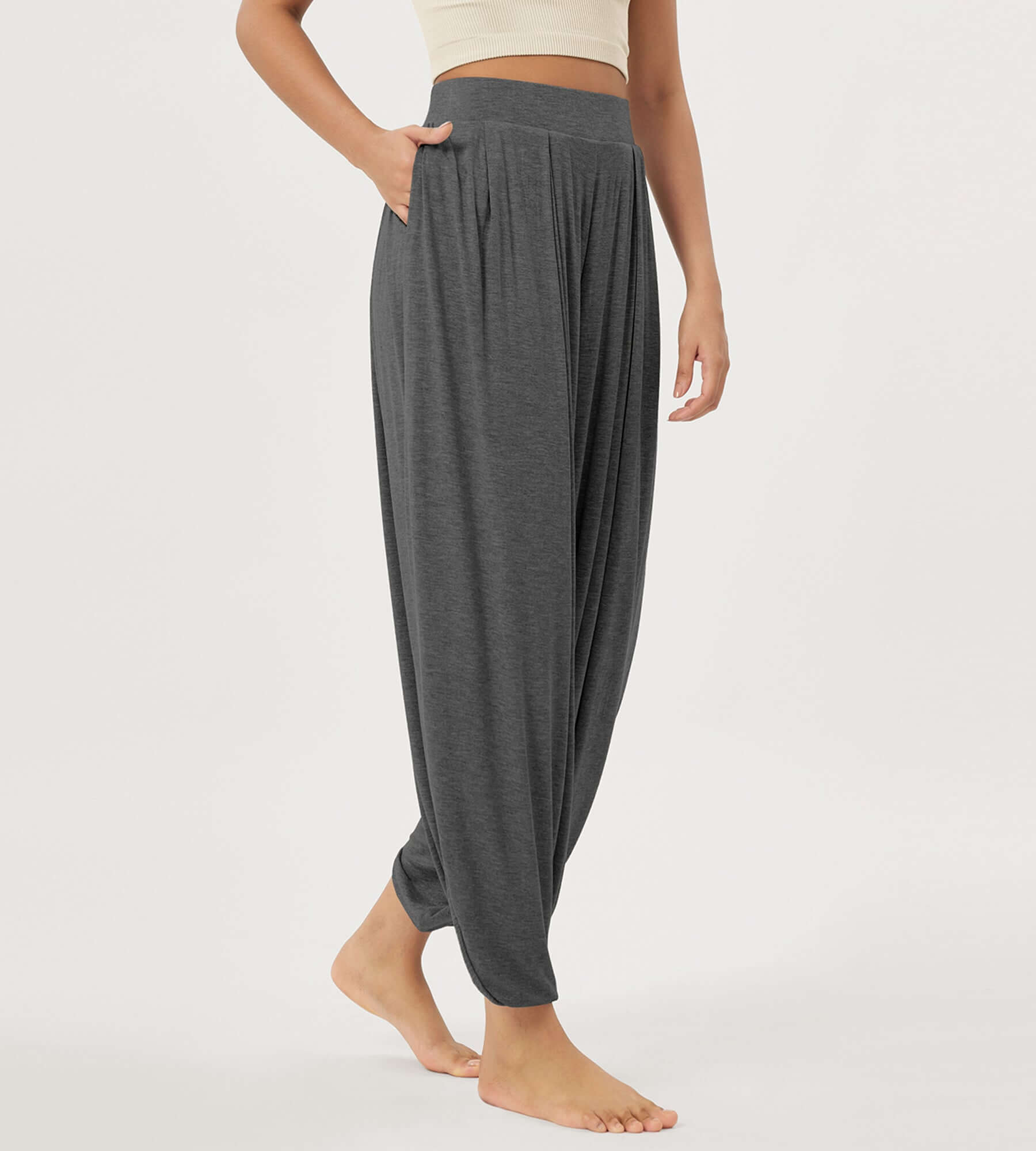 Women's Wide Leg Loose Draped Harem Pants with Pockets - ododos