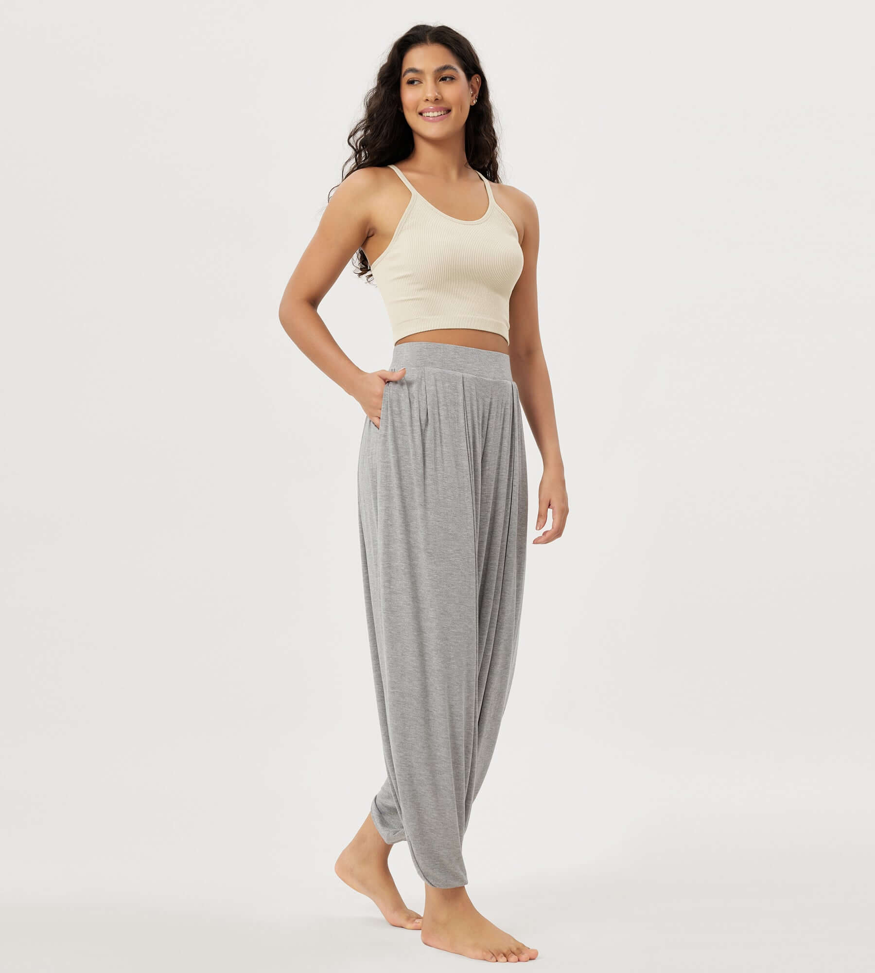 Women's Wide Leg Loose Draped Harem Pants with Pockets - ododos