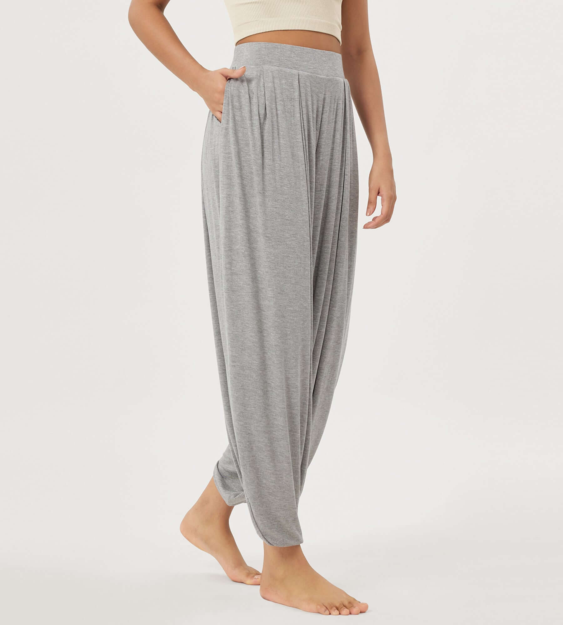 Women's Wide Leg Loose Draped Harem Pants with Pockets - ododos