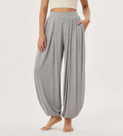 Women's Wide Leg Loose Draped Harem Pants with Pockets - ododos