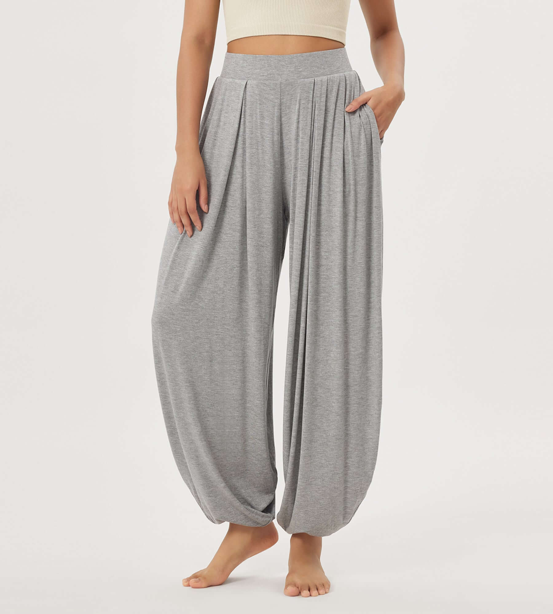 Women's Wide Leg Loose Draped Harem Pants with Pockets - ododos