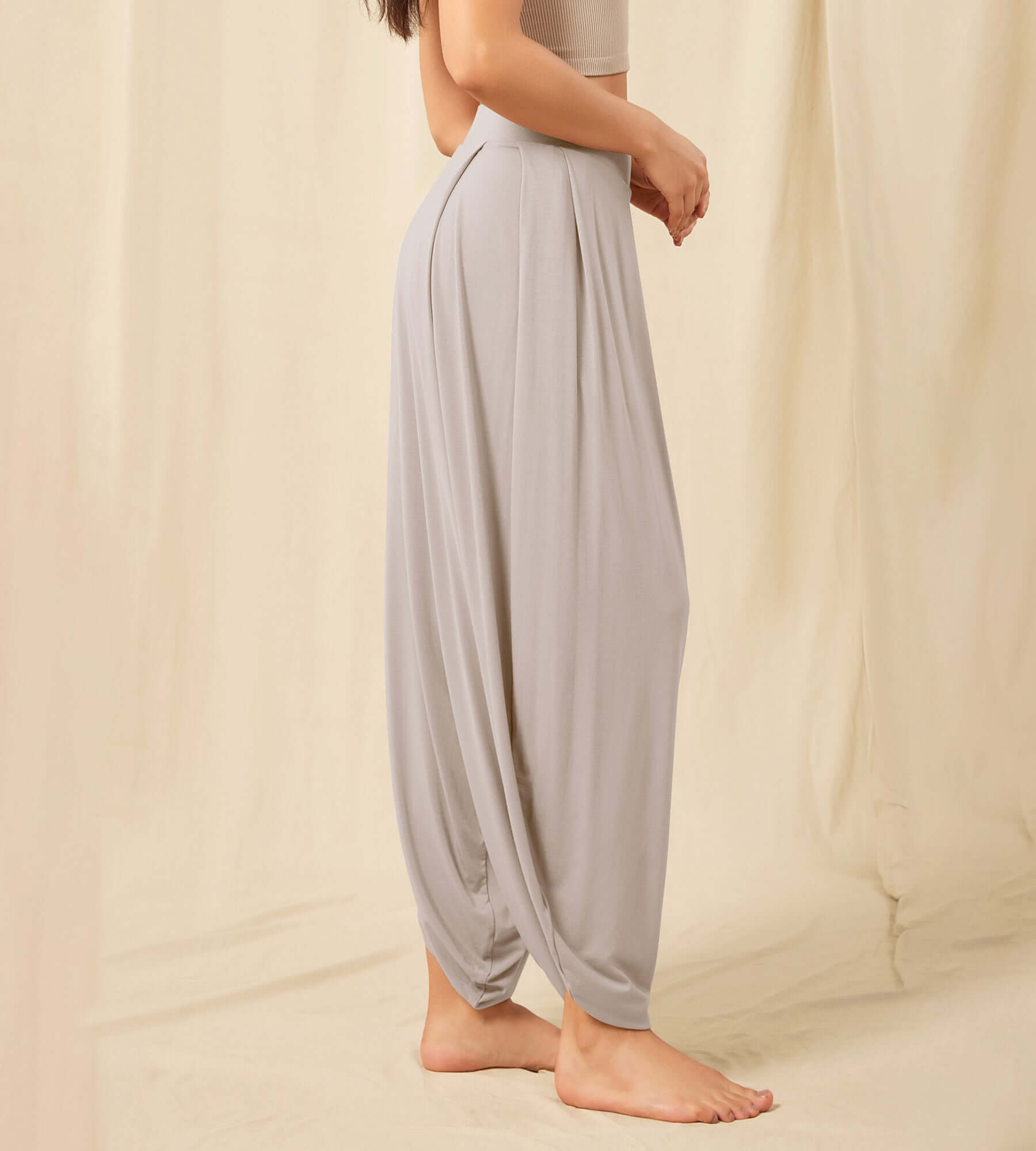 Women's Wide Leg Loose Draped Harem Pants with Pockets - ododos