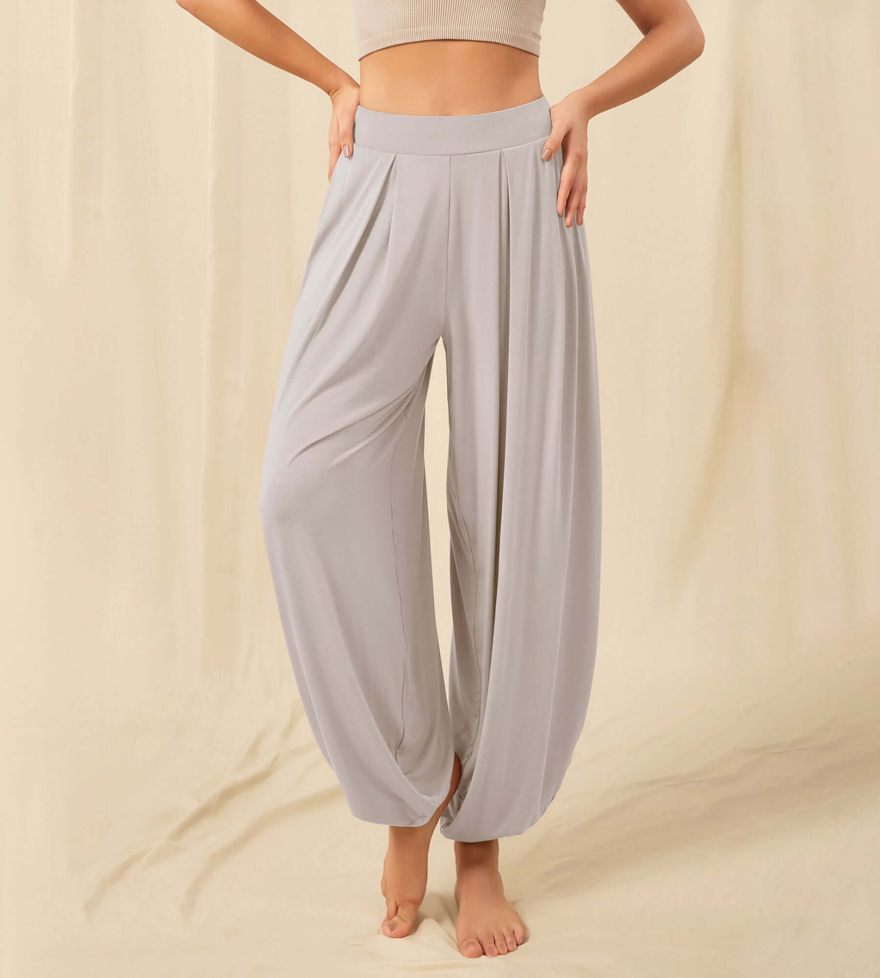 Women's Wide Leg Loose Draped Harem Pants with Pockets - ododos