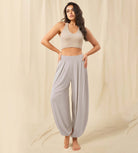 Women's Wide Leg Loose Draped Harem Pants with Pockets Light Beige - ododos