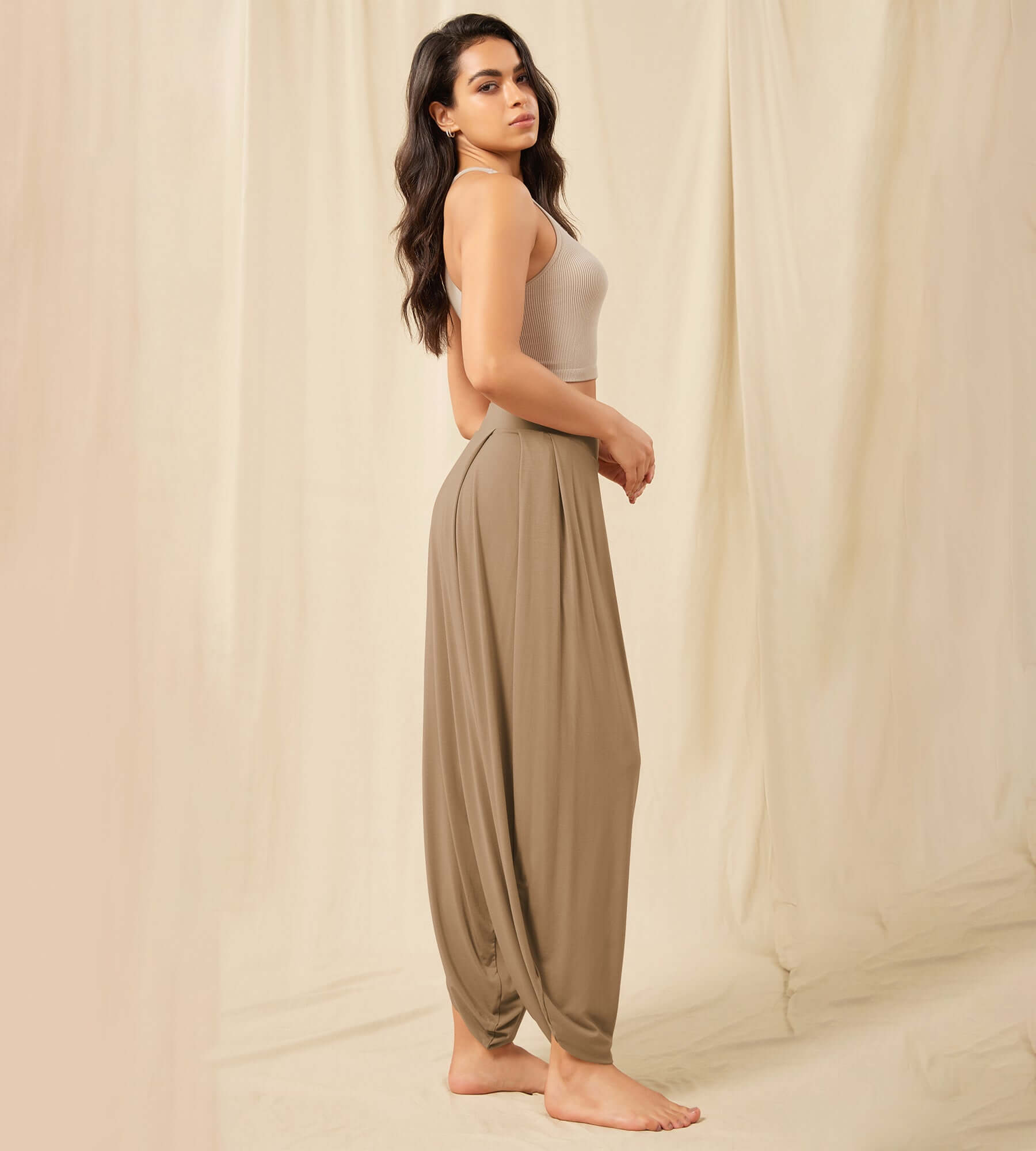 Women's Wide Leg Loose Draped Harem Pants with Pockets - ododos