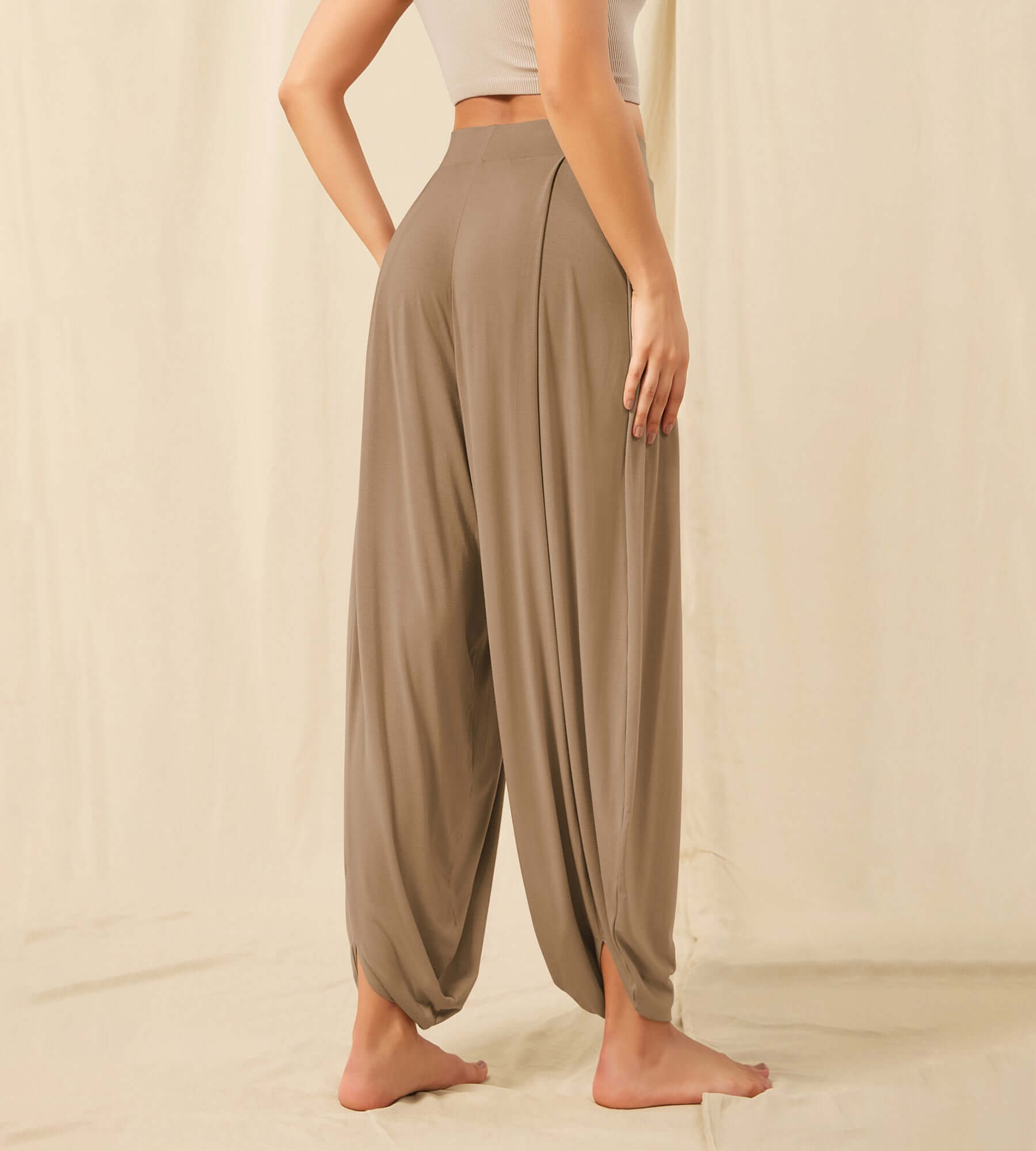 Women's Wide Leg Loose Draped Harem Pants with Pockets - ododos