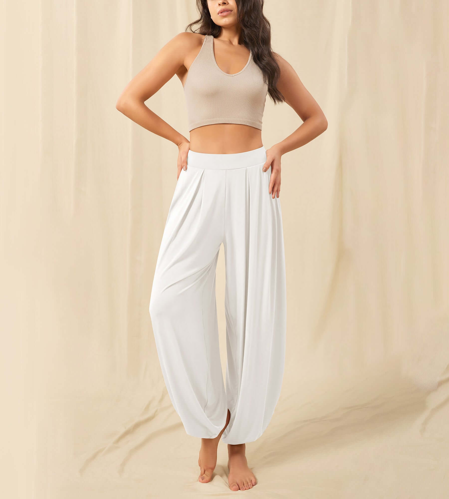 Women's Wide Leg Loose Draped Harem Pants with Pockets - ododos