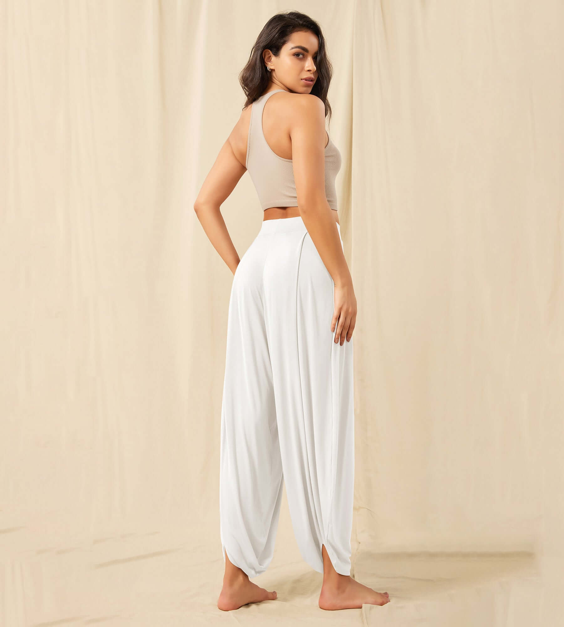 Women's Wide Leg Loose Draped Harem Pants with Pockets - ododos