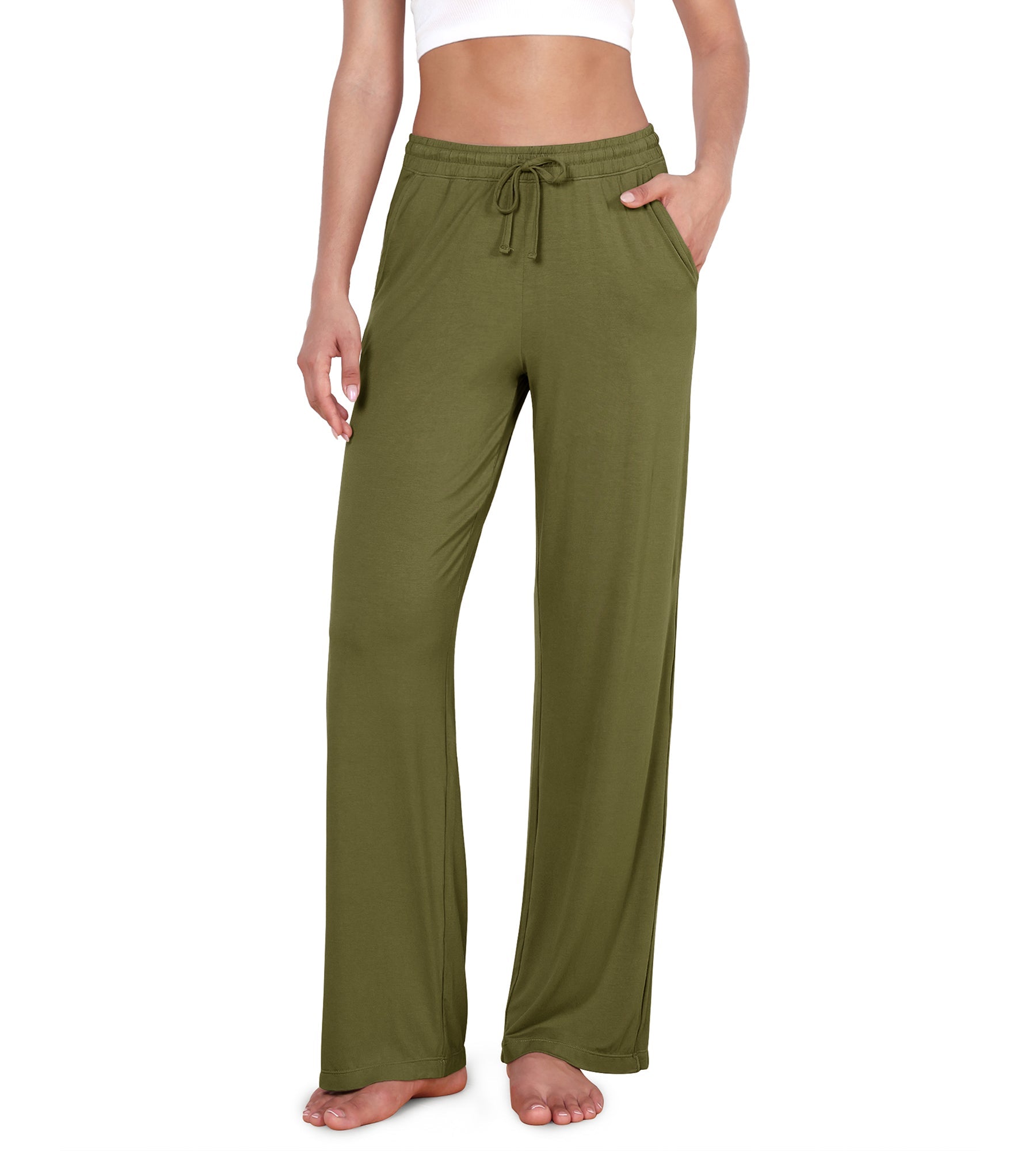 30 Drawstring Lightweight Loose Comfy Lounge Pants with Pockets Army Green - ododos