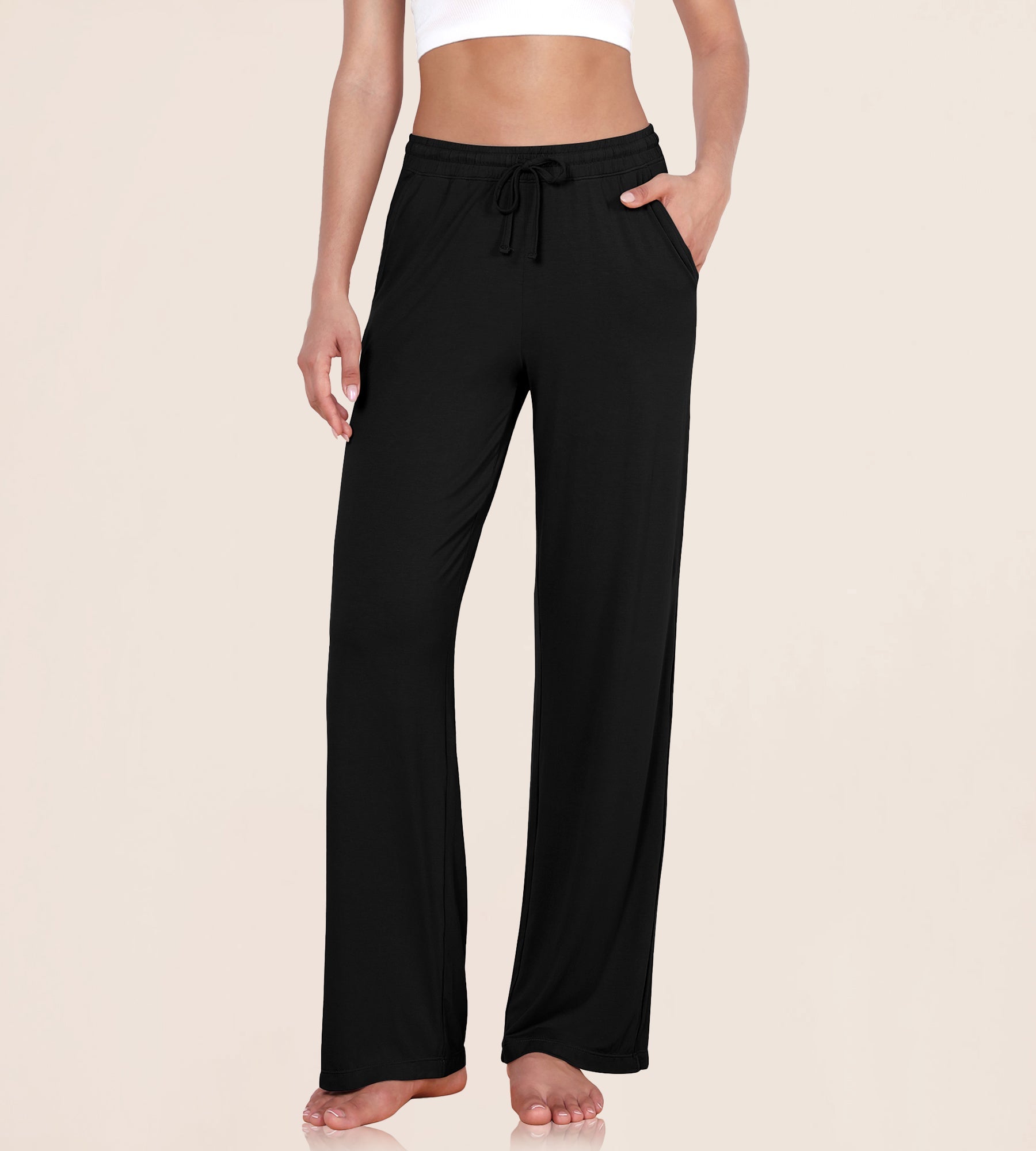 30 Drawstring Lightweight Loose Comfy Lounge Pants with Pockets Black - ododos