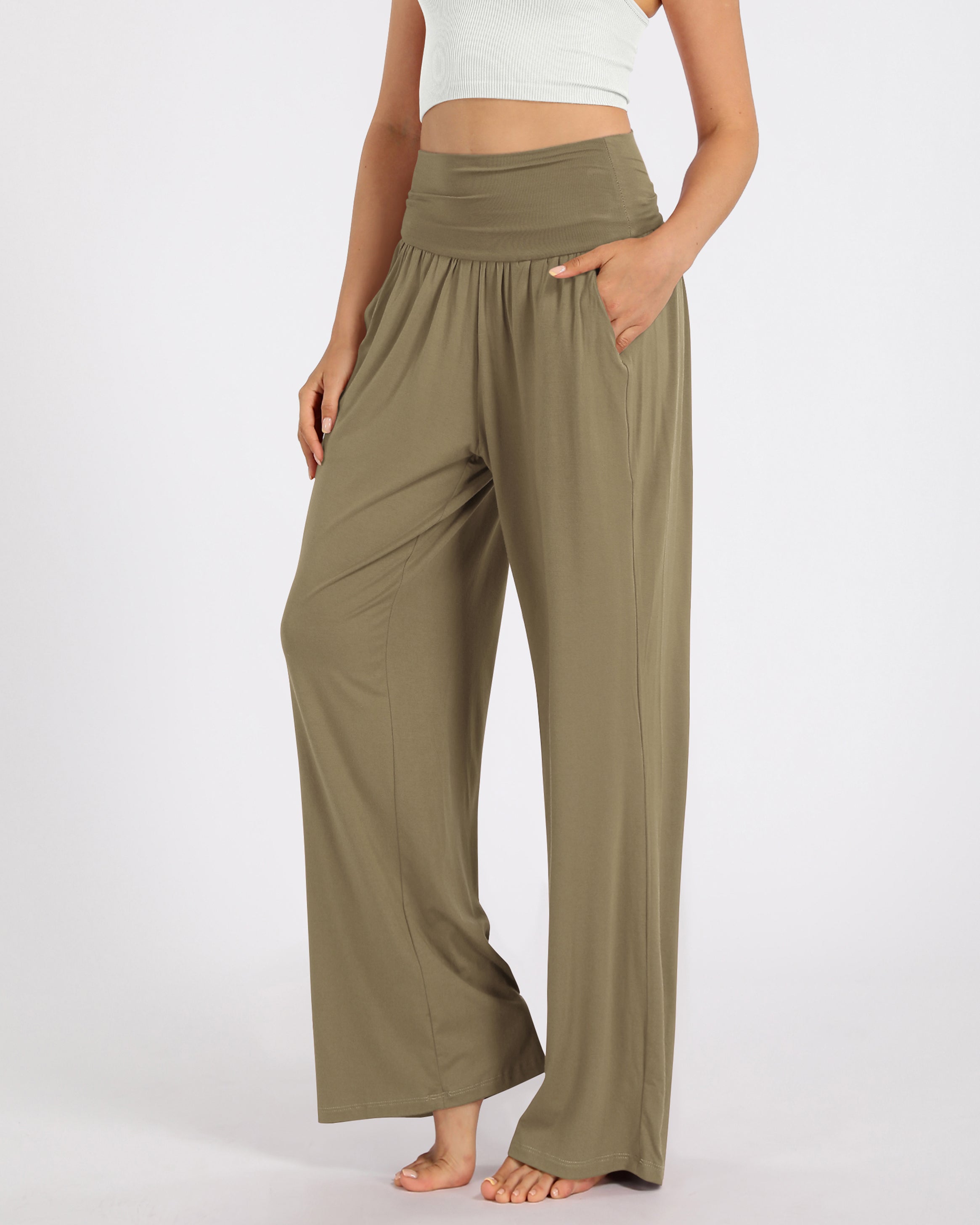 28 Wide Leg Palazzo Loose Comfy Lounge Pants with Pockets Peanut - ododos
