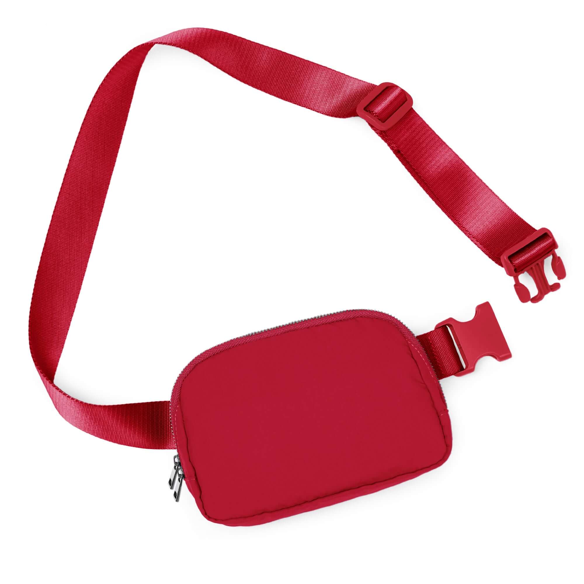 Unisex Two-Way Zip Mini Belt Bag Red 8 x 2 x 5.5 - ododos