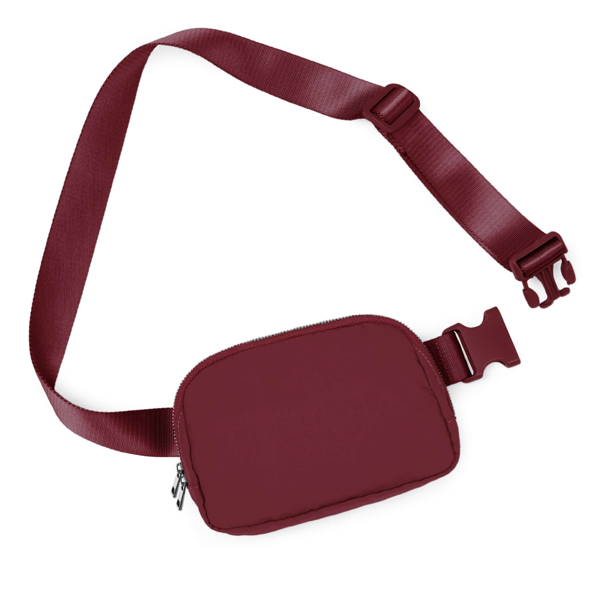 Unisex Two-Way Zip Mini Belt Bag Wine 8 x 2 x 5.5 - ododos