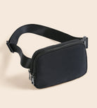 Double Zip Mini Belt Bag Black 7.5" x 2" x 5" - ododos