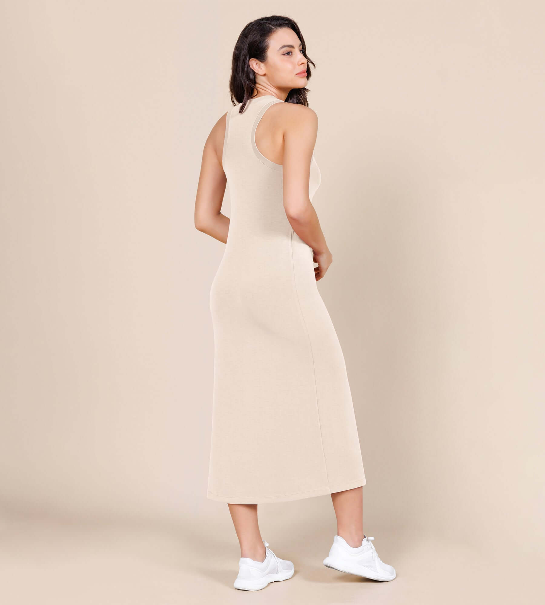 Modal Soft Front Split V Neck Midi Tank Dress - ododos