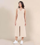 Modal Soft Front Split V Neck Midi Tank Dress - ododos