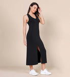 Modal Soft Front Split V Neck Midi Tank Dress - ododos