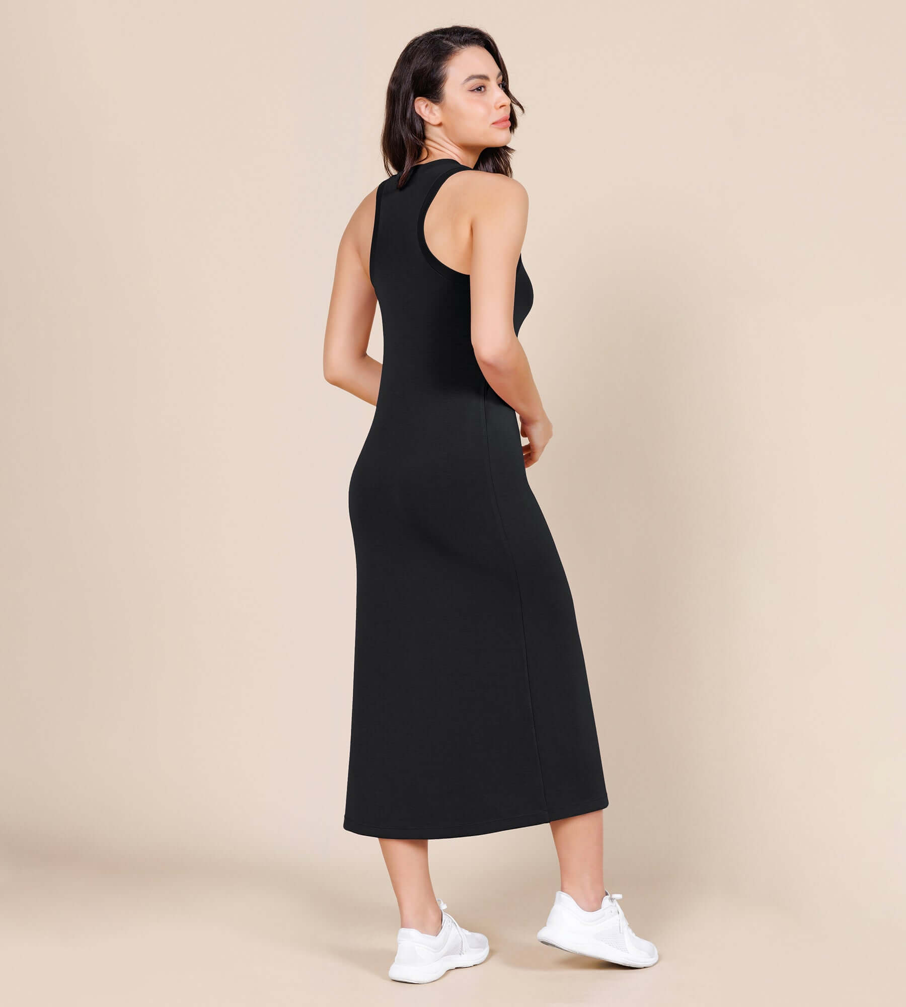 Modal Soft Front Split V Neck Midi Tank Dress - ododos