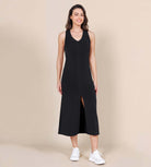 Modal Soft Front Split V Neck Midi Tank Dress - ododos