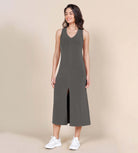 Modal Soft Front Split V Neck Midi Tank Dress - ododos