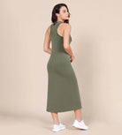 Modal Soft Front Split V Neck Midi Tank Dress - ododos