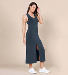 Modal Soft Front Split V Neck Midi Tank Dress - ododos