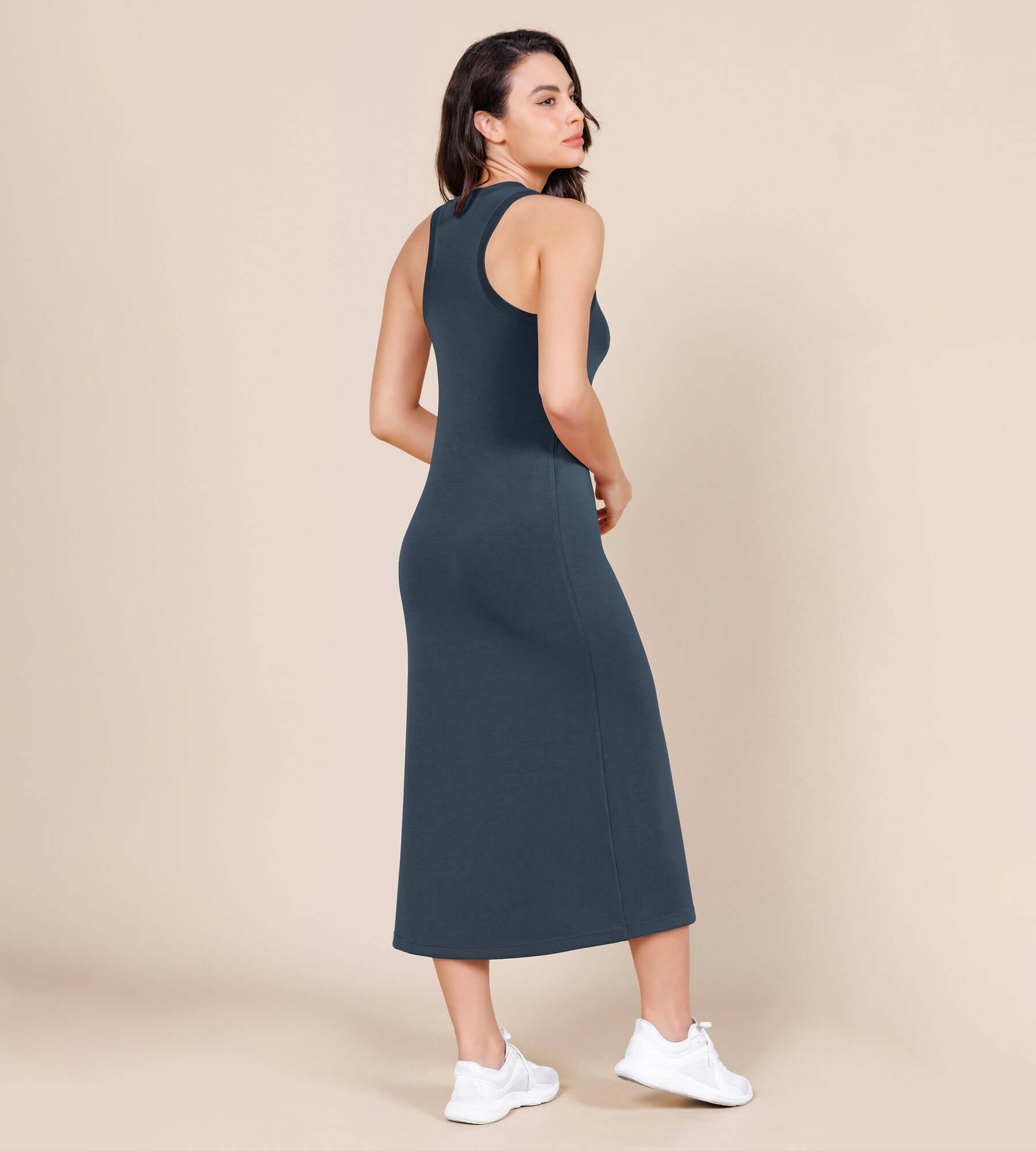 Modal Soft Front Split V Neck Midi Tank Dress - ododos