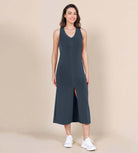 Modal Soft Front Split V Neck Midi Tank Dress - ododos