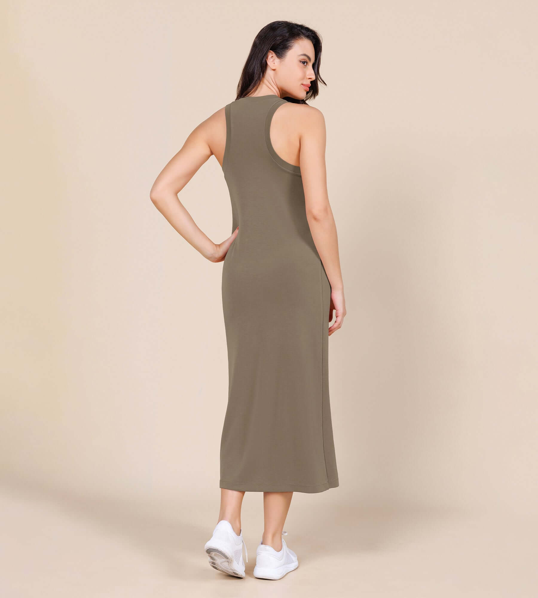 Modal Soft Front Split V Neck Midi Tank Dress - ododos