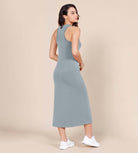 Modal Soft Front Split V Neck Midi Tank Dress - ododos