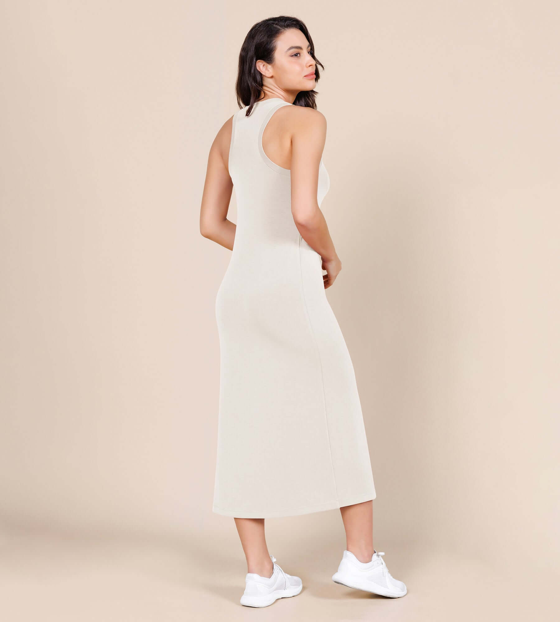 Modal Soft Front Split V Neck Midi Tank Dress - ododos