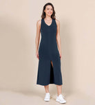 Modal Soft Front Split V Neck Midi Tank Dress - ododos