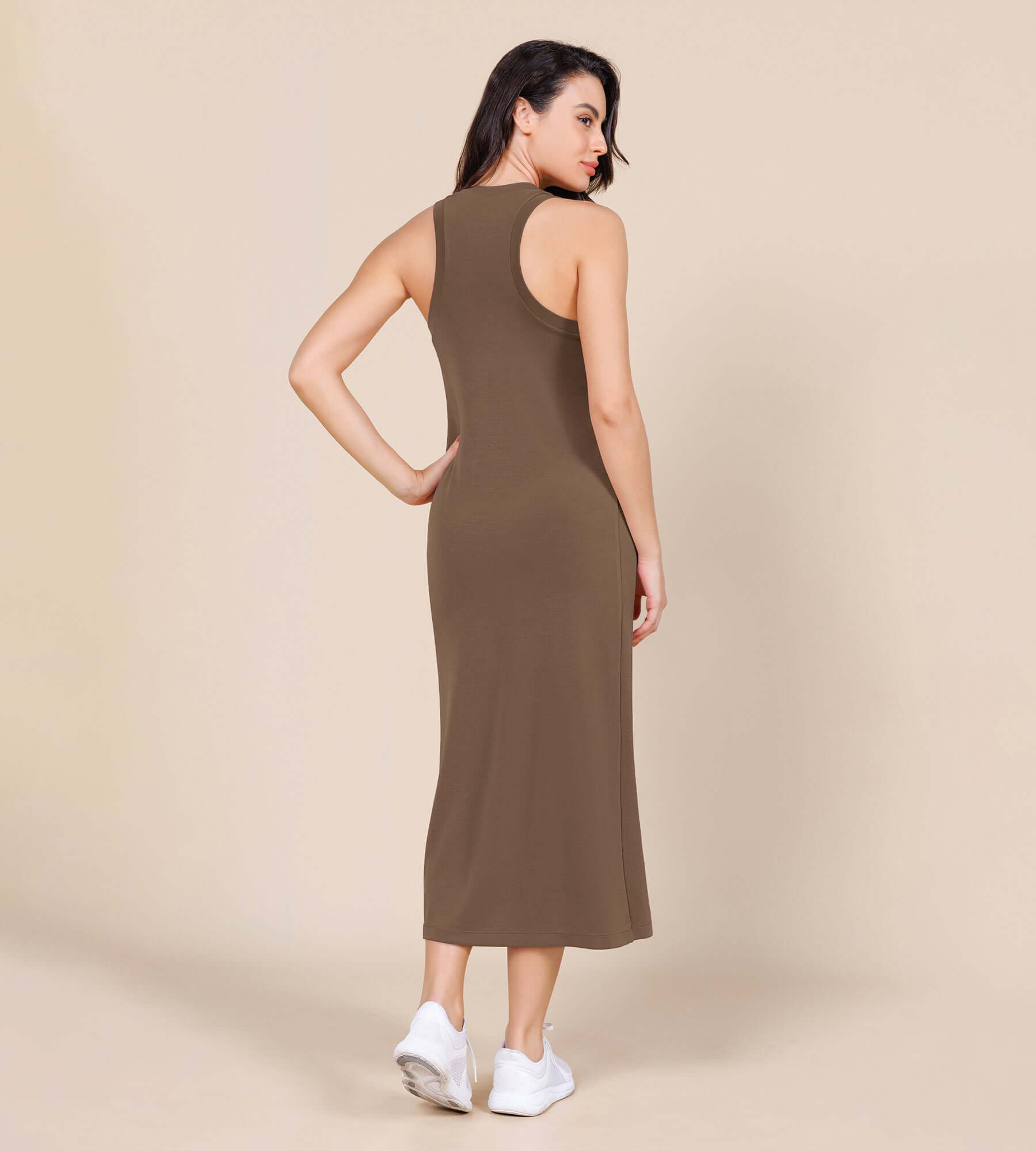 Modal Soft Front Split V Neck Midi Tank Dress - ododos