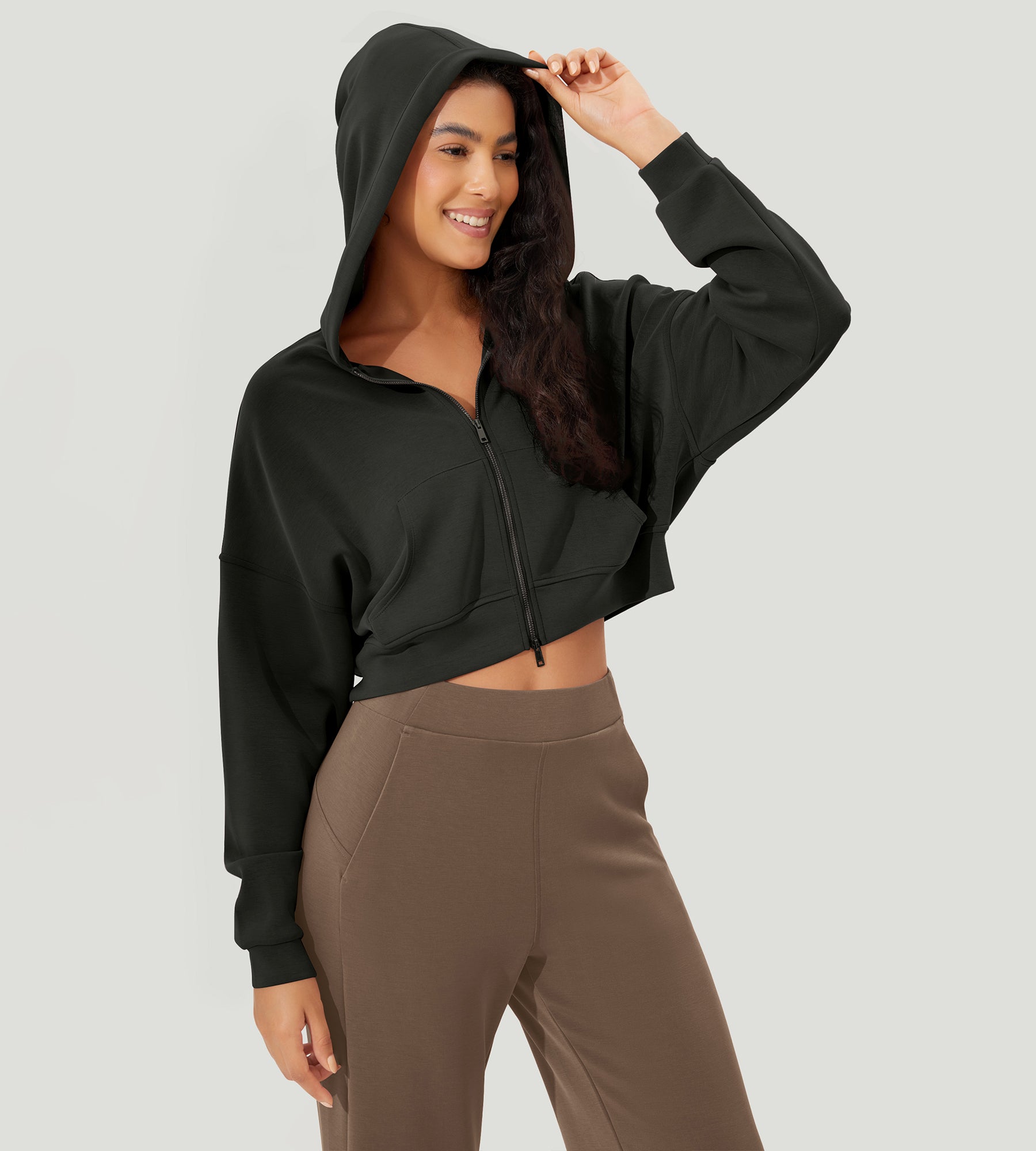 Full-Zip Cropped Long Sleeve Crop Casual Sweatshirts Jacket - ododos