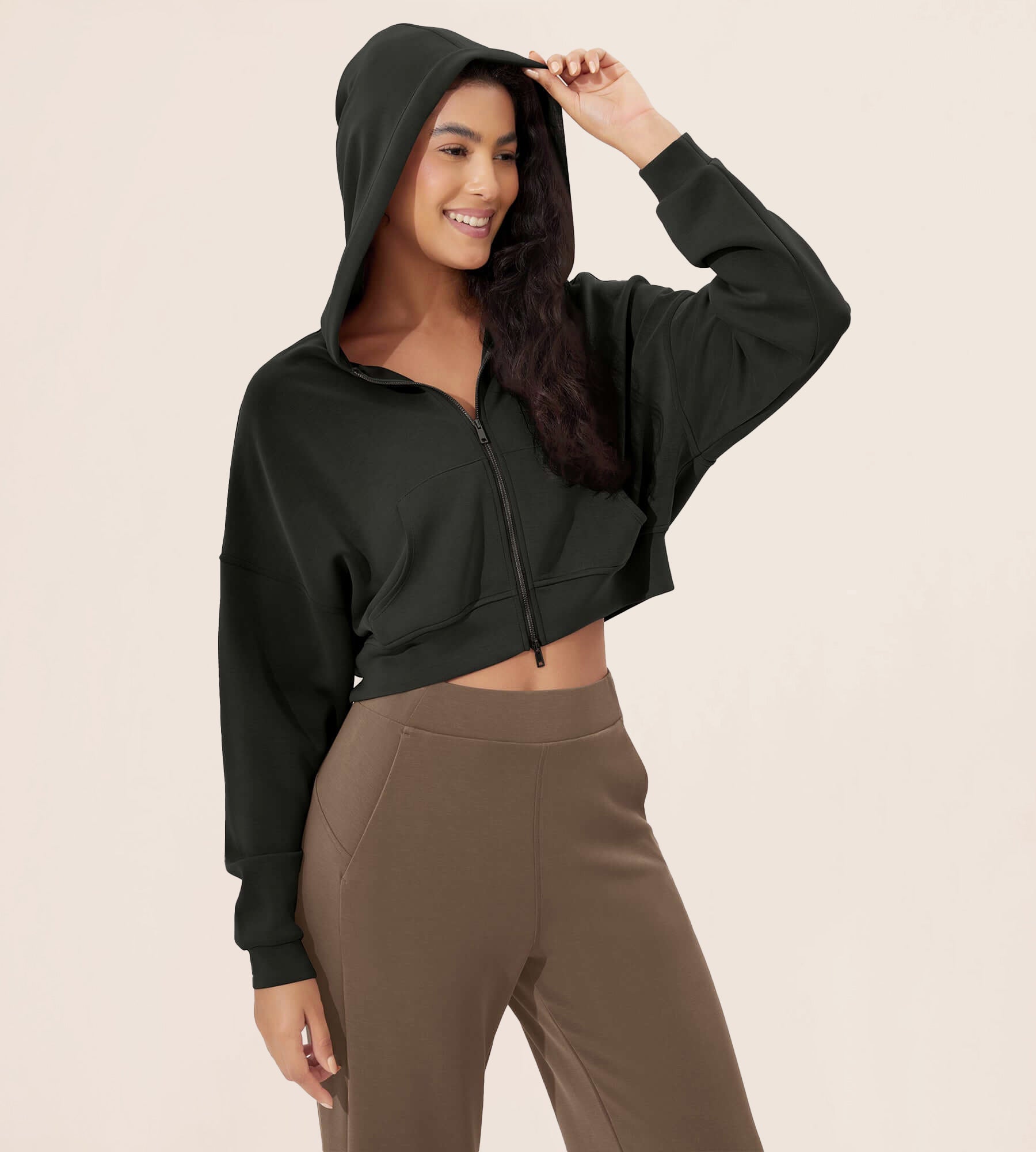 Full-Zip Cropped Long Sleeve Crop Casual Sweatshirts Jacket - ododos