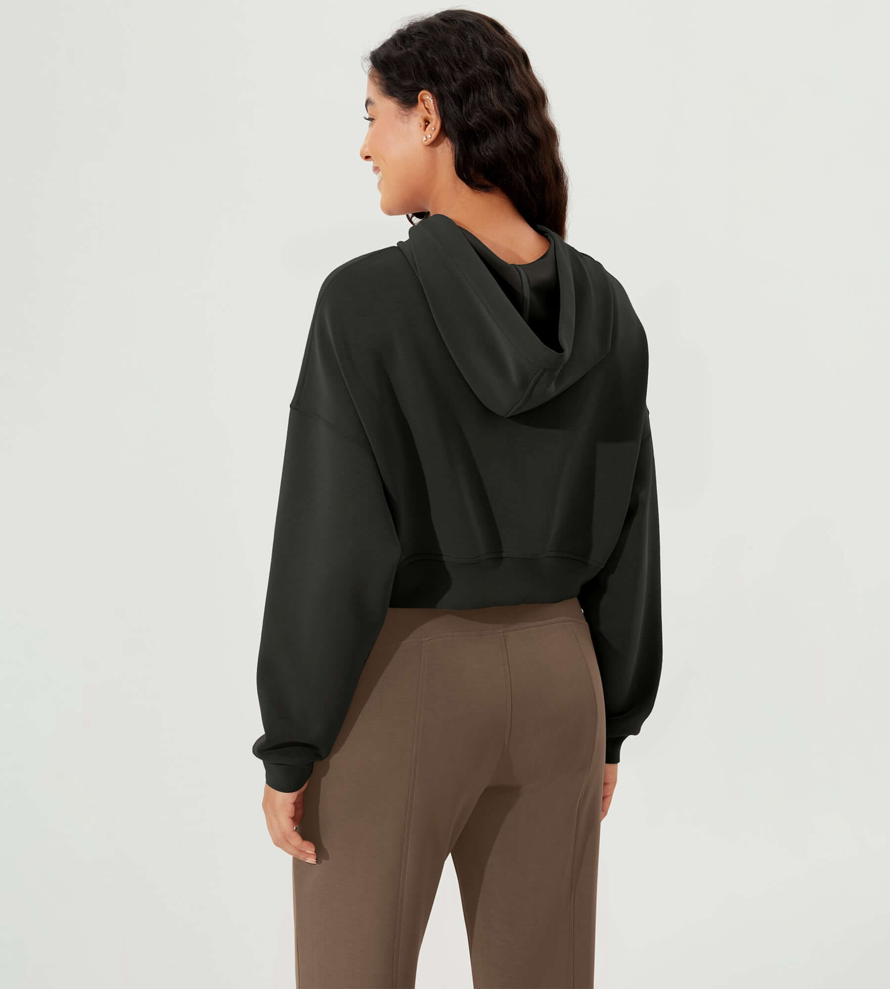 Full-Zip Cropped Long Sleeve Crop Casual Sweatshirts Jacket - ododos