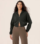 Full-Zip Cropped Long Sleeve Crop Casual Sweatshirts Jacket - ododos