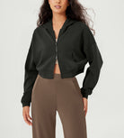 Full-Zip Cropped Long Sleeve Crop Casual Sweatshirts Jacket - ododos