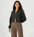 Full-Zip Cropped Long Sleeve Crop Casual Sweatshirts Jacket - ododos