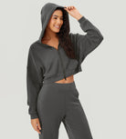 Full-Zip Cropped Long Sleeve Crop Casual Sweatshirts Jacket - ododos