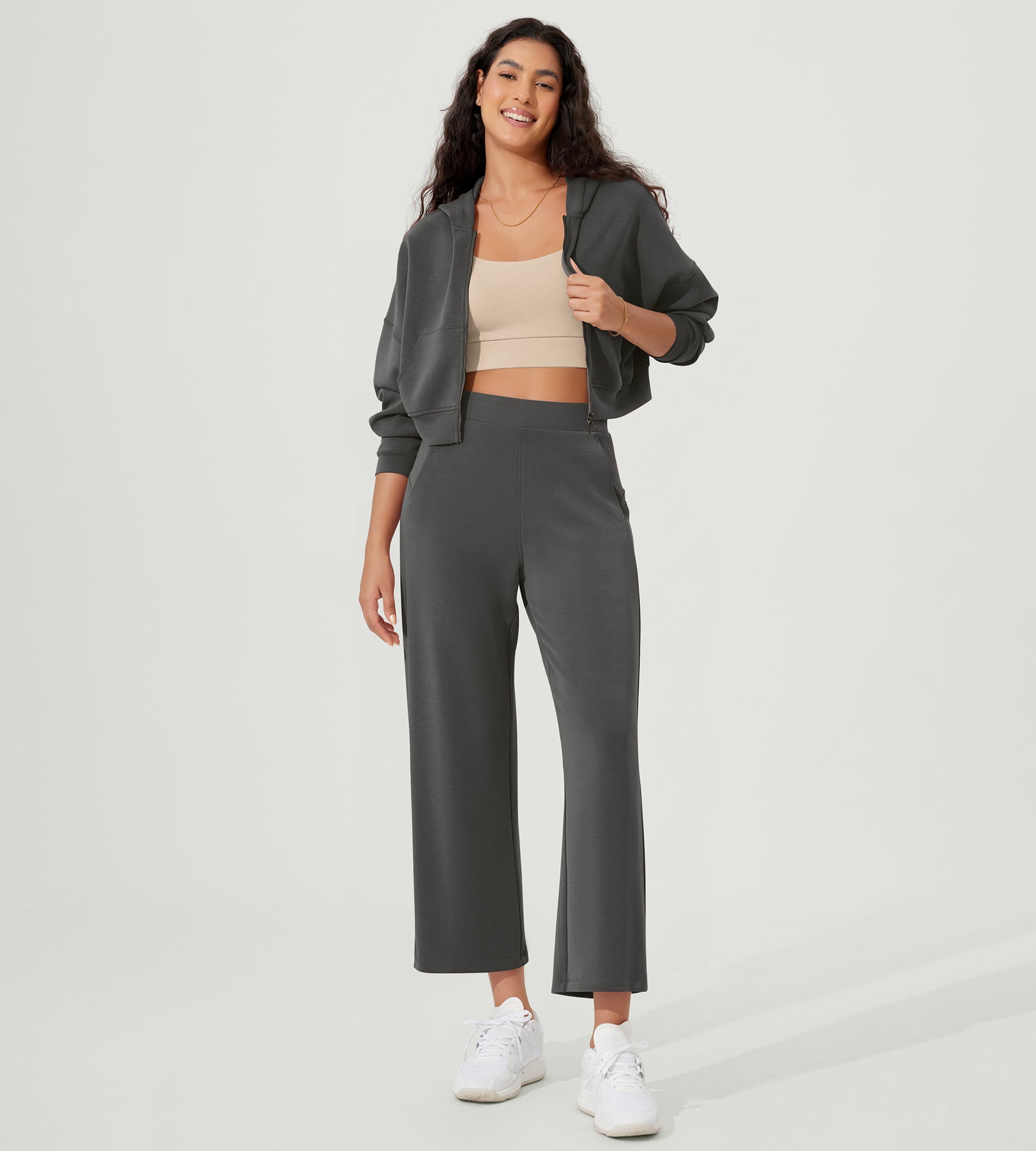 Full-Zip Cropped Long Sleeve Crop Casual Sweatshirts Jacket - ododos