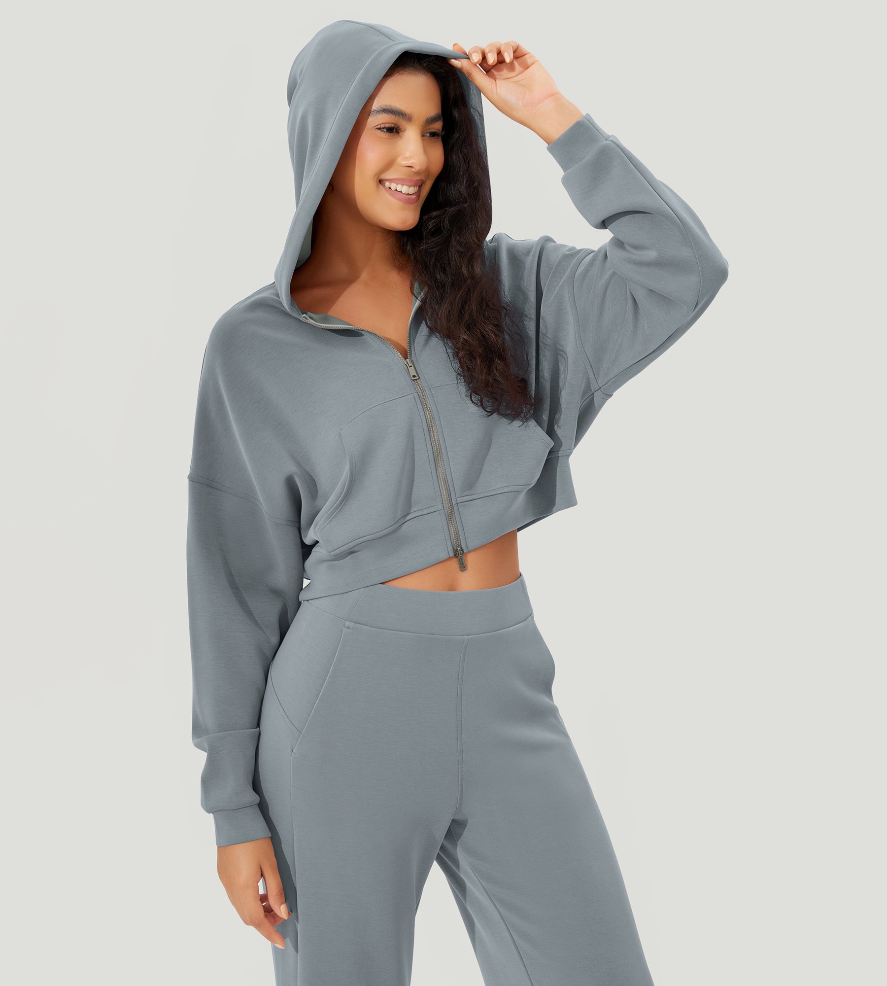 Full-Zip Cropped Long Sleeve Crop Casual Sweatshirts Jacket - ododos