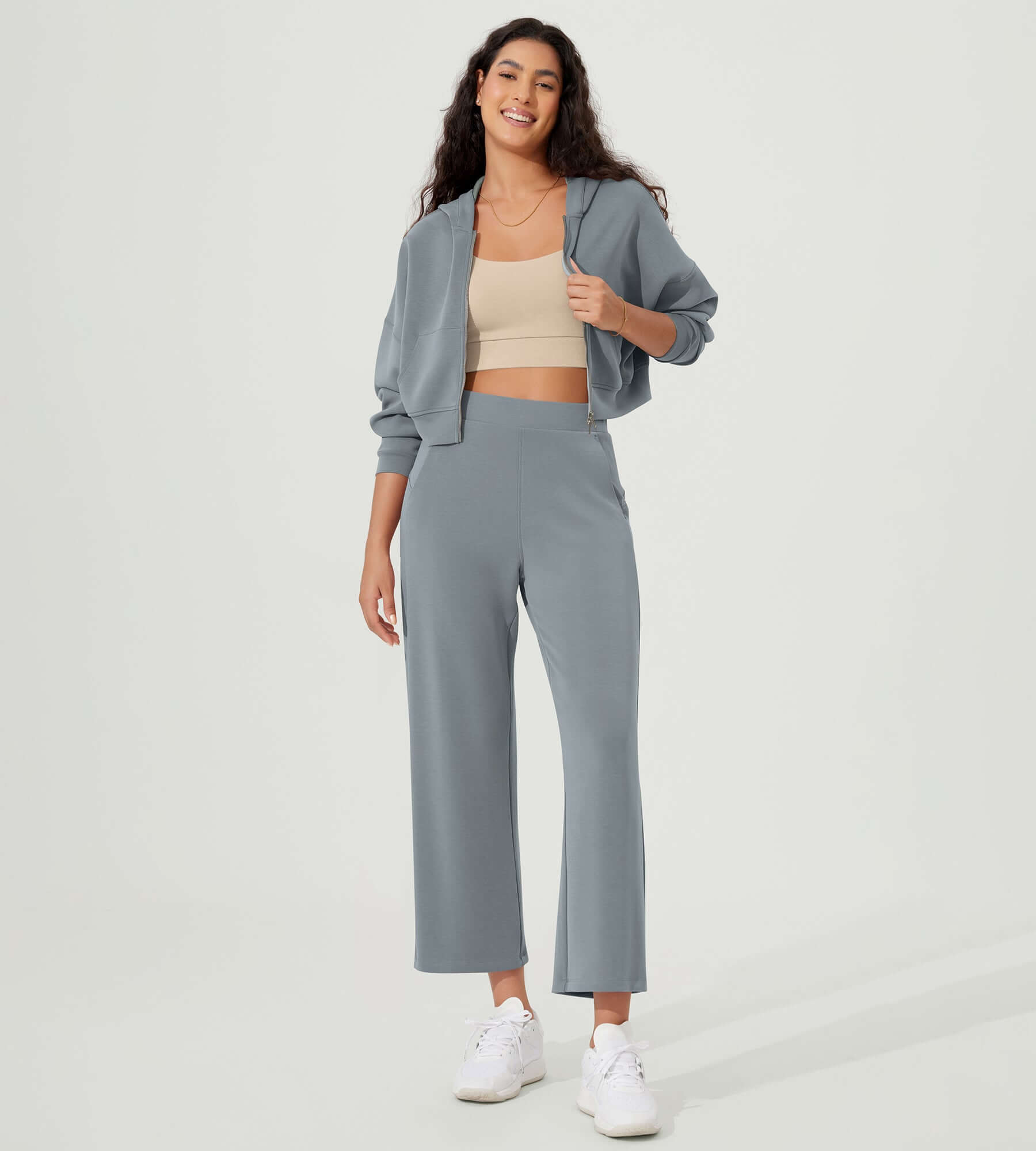 Full-Zip Cropped Long Sleeve Crop Casual Sweatshirts Jacket - ododos
