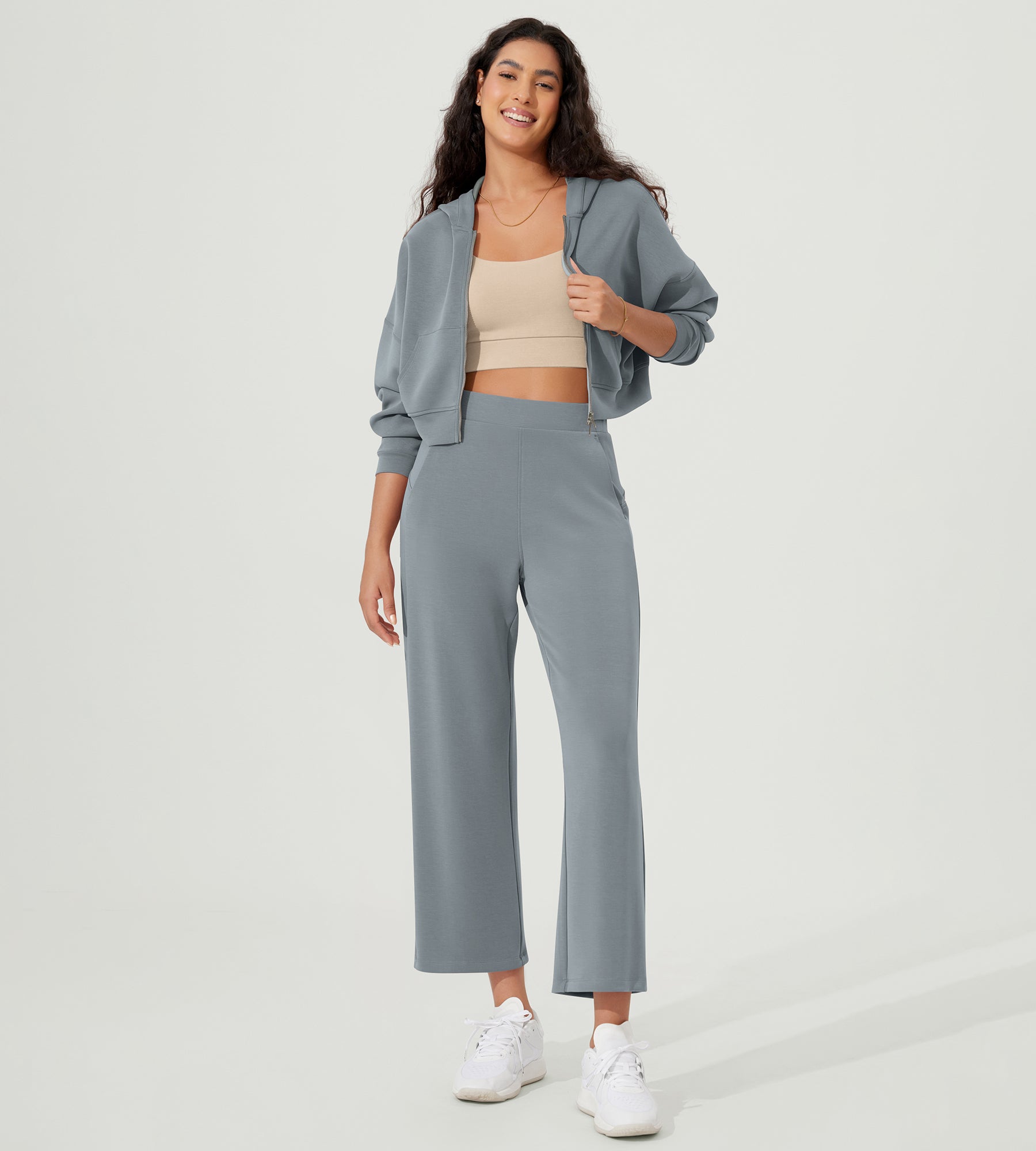 Full-Zip Cropped Long Sleeve Crop Casual Sweatshirts Jacket - ododos