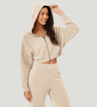 Full-Zip Cropped Long Sleeve Crop Casual Sweatshirts Jacket - ododos