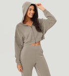 Full-Zip Cropped Long Sleeve Crop Casual Sweatshirts Jacket - ododos