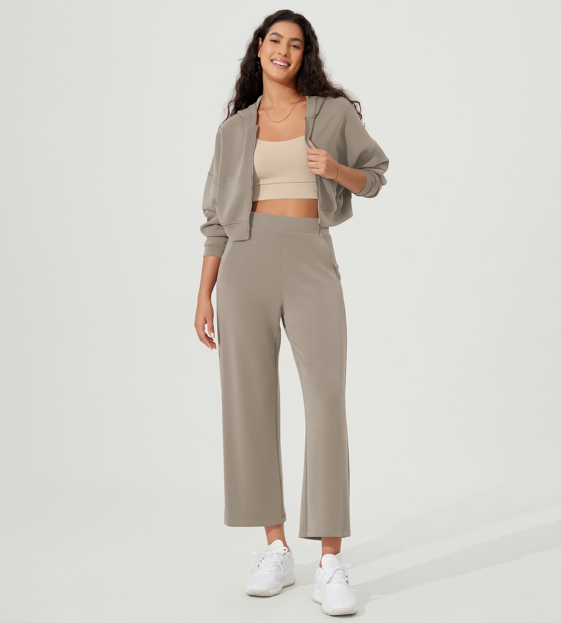 Full-Zip Cropped Long Sleeve Crop Casual Sweatshirts Jacket - ododos